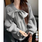 【日本倉庫即納】 ビッグリボンタイニットプルオーバー韓国風