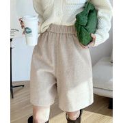 【日本倉庫即納】 ウール風ハーフパンツ５分丈ワイドパンツ