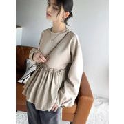 プルオーバー トレーナー レディース 長袖 異素材 切り替え トップス 秋 冬 スウェット ラウンドネック