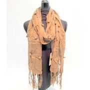 【スカーフ】【ストール】レーヨン玉付きシワ加工無地ストール