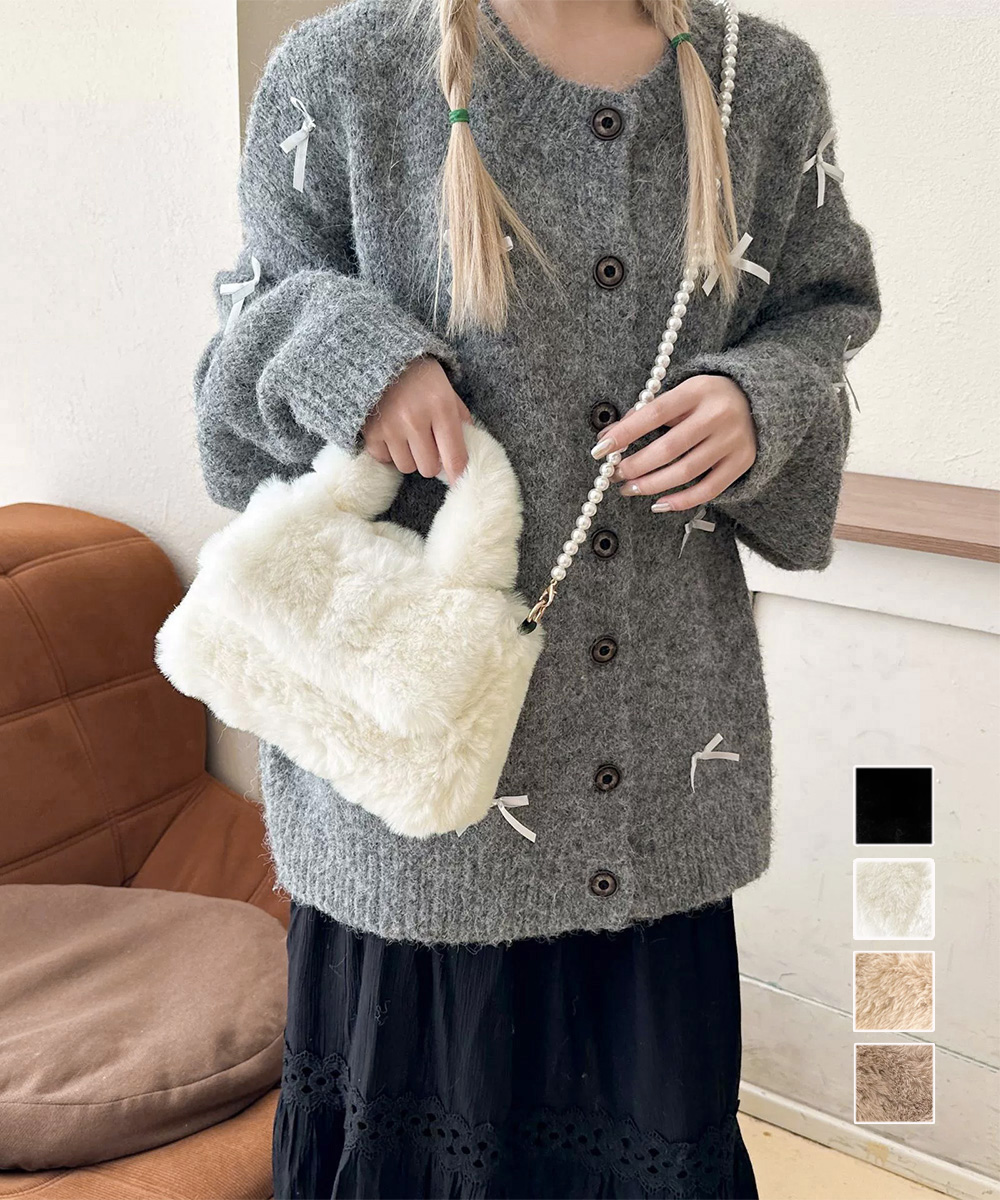 【日本倉庫即納】 ファーショルダーバッグ パールチェーン鞄