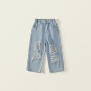 2025秋冬子供服 シンプル デニムパンツ 韓国風 ボトムス 防寒 温かい ジーンズ ロングパンツ [90~140cm]