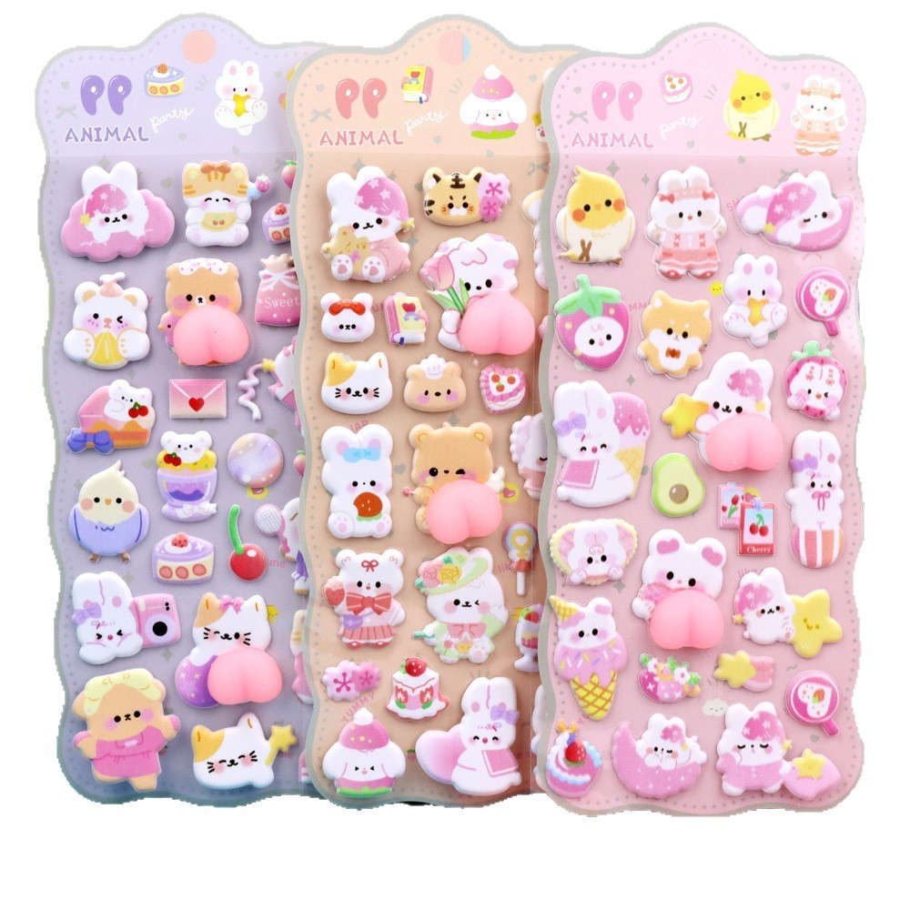 2025.12★YX★ふわふわ動物ステッカー★3D立体ポップアップデザイン★もちもちプニュー3Dシール