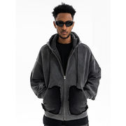 メンズ ビンテージ風 裏起毛 ジップアップ パーカー 男女兼用 ストリート系 秋冬 2025新作★