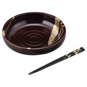 純金箔工芸 溜塗 金彩 8.0山路盛鉢(箸付)