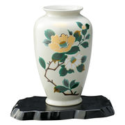 九谷焼 金銀彩山茶花 花台付8号花瓶