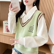 【レイヤード風】2026年新作 春秋レイヤードデザイン  スウェット レディース ゆったり 小柄トップス