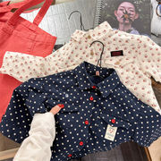 ins 秋新作　子供服　キッズ　長袖　シャツ　カジュアル　トップス　可愛い　おしゃれ　花柄　水玉