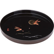 紀州塗　月とうさぎ　８寸丸盆黒