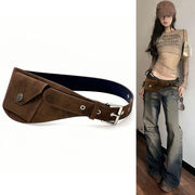 ベルト レディース スエード調 幅広 太ベルト レトロ ウエストマーク 秋 冬