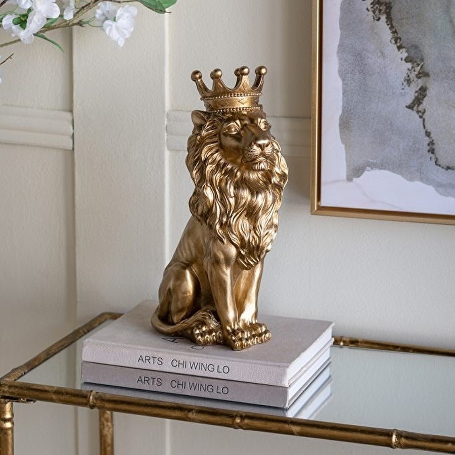 ライオン クラウン 置物 オブジェ ゴールド ラグジュアリー 85612CL 輸入雑貨 ライオン クラウン 置物 オブジェ ゴールド アンティーク風