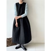 秒を穿いてレンズ王に変わる 冬用綿100% ノースリーブワンピース 詰め綿入りで暖か タイアップウエスト