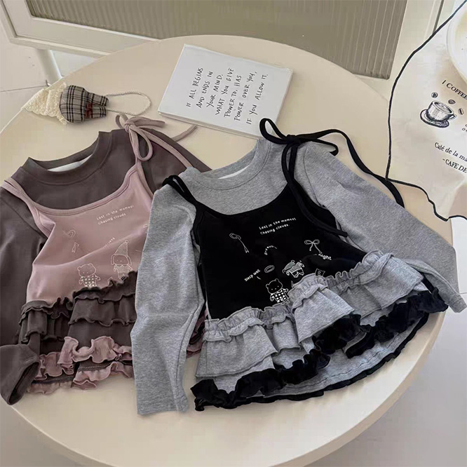 2026春※TYP☆カートゥーン フェイクレイヤード キャミ×フリル 長袖シャツ ベーシック 女の子