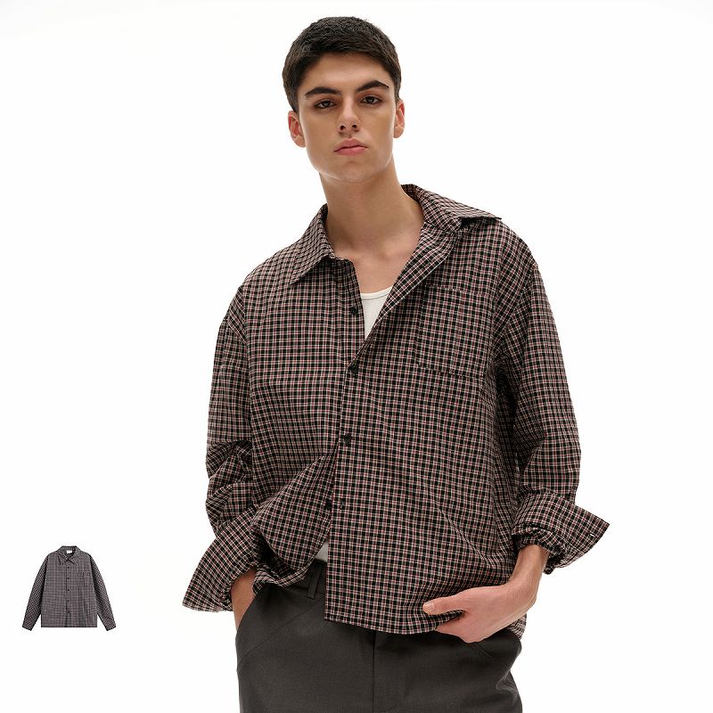 メンズ チェック柄 長袖 シャツ 男女兼用 ストリート系 トップス  春秋 2026新作★