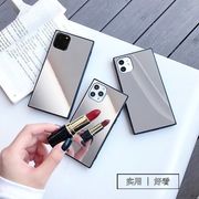 iPhone16 ケース 正方形 ガラス背面 ミラー機能 対応 iPhone15/14/13/12/11 Pro Max