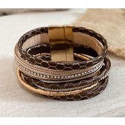 多層ラップブレスレット ブラウン×ゴールド マグネット式 5連ブレスレット 腕輪　　L0210
