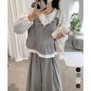 【日本倉庫即納】 ドット柄ビスチェレイヤード風ブラウス長袖