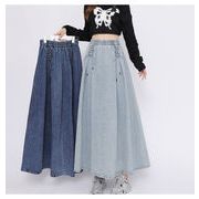 伸縮性のあるハイウエスト、スリムなAラインシルエット、デニムスカートV00111