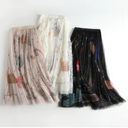 【3色展開】ハイウエストでスリミングなAラインフレアプリントメッシュスカートV00161