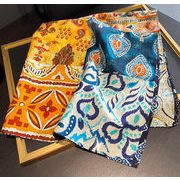 男女兼用 大判正方形 シルクコットン混 ボヘミアンフラワー柄 スカーフ 　05545