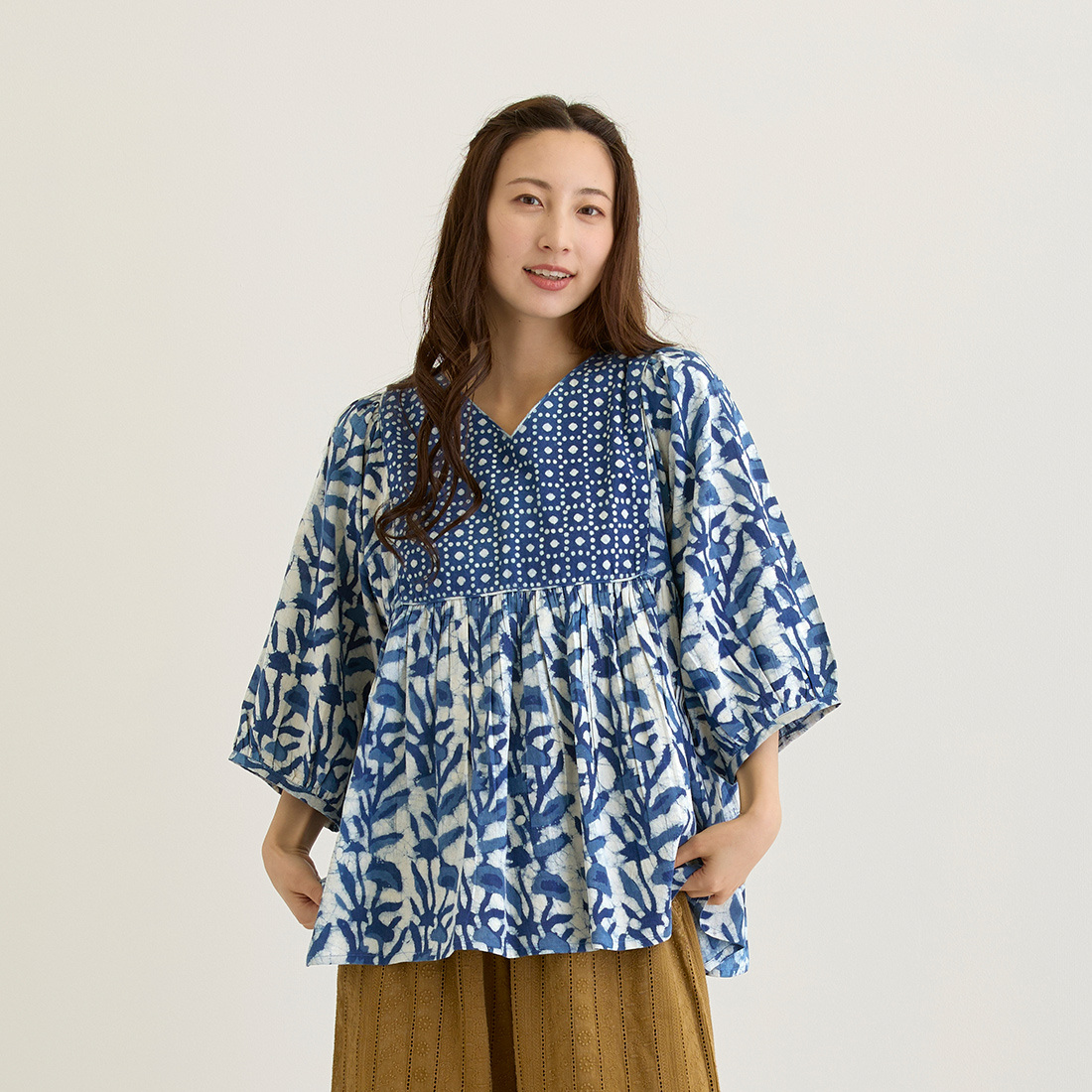 【Shanti Shanti】プルオーバー ダブ[パフスリーブ泥染めハンドメイドインドアジアンエスニック春夏26SS]