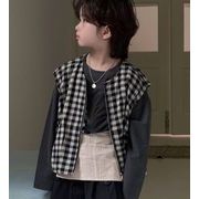 2026春秋新作 韓国風子供服 キッズ服 ベビー服 男の子 長袖 ベスト格子コート 90~160CM
