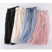 ハイウエストでレーストリムが施された女性用ミディスカートV00202