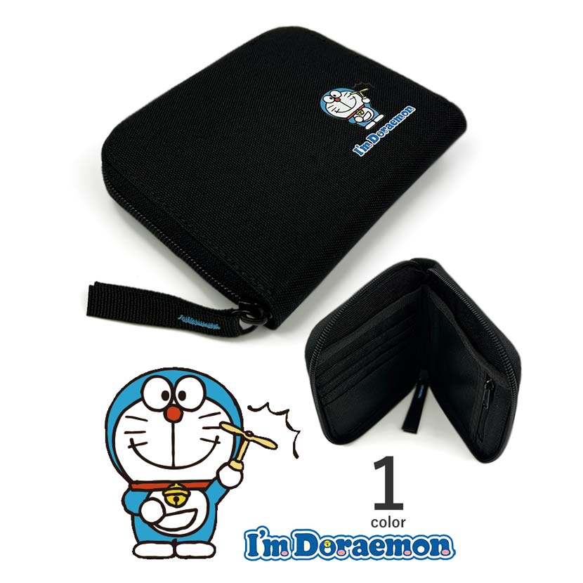 サンリオ×アイム ドラえもん 軽量ナイロン ラウンド ファスナー 二つ折り財布 ミニスリムウォレット