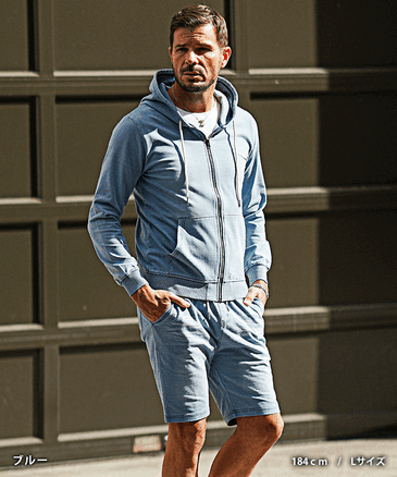 【春の新作】カットデニムパーカー+ショーツセットアップ　スウェットデニム/SOMEDIFF