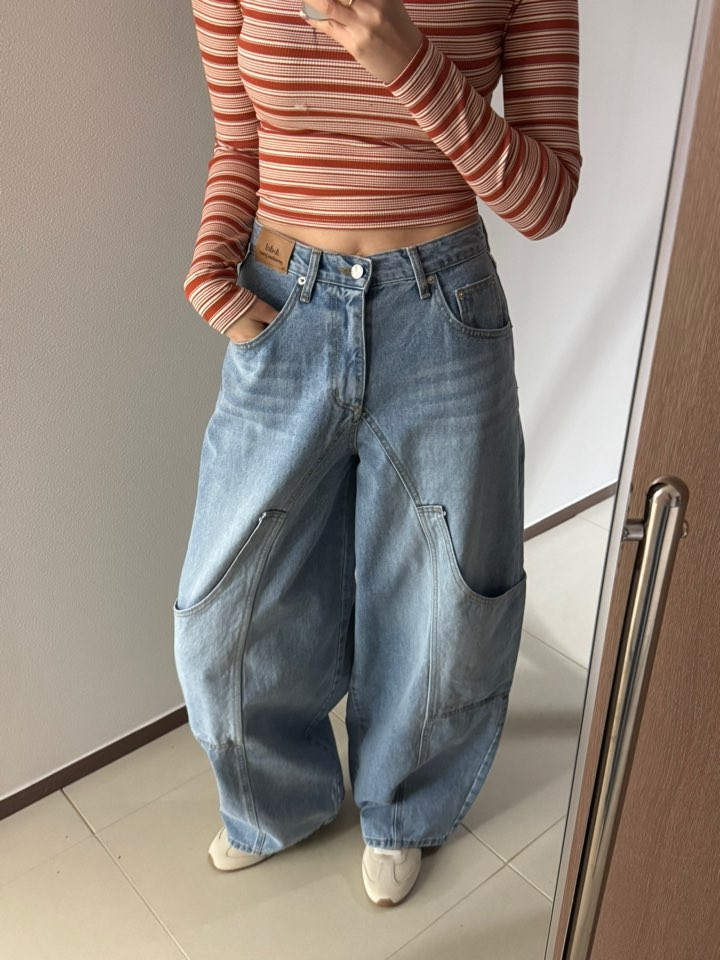 今季マストバイ   早春新作     ハイウエスト ウォッシュド   デザイン   ポケット  デニムパンツ