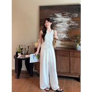 今季マストバイ デザイン おしゃれ   V ネック  ベスト トップス+ ワイドパンツ セット