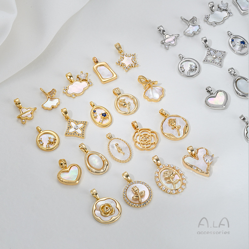 シェル ペンダントヘッド アクセサリーパーツ ネックレス ローズ クローバー 夏 花 シェルチャーム トップ