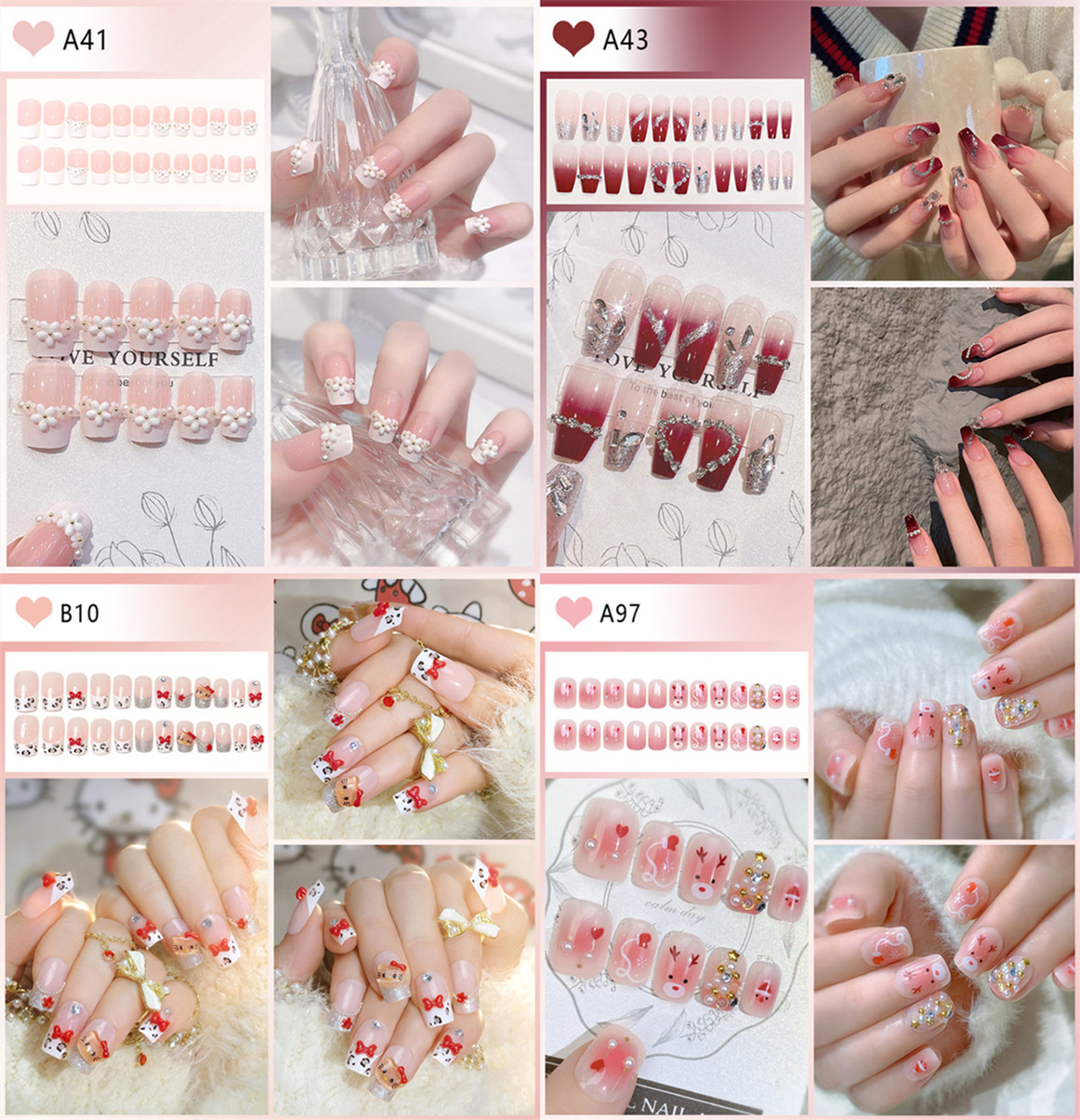 つけ爪 ネイルチップ 24ネイル枚SETチップ ネイルシール フラワー