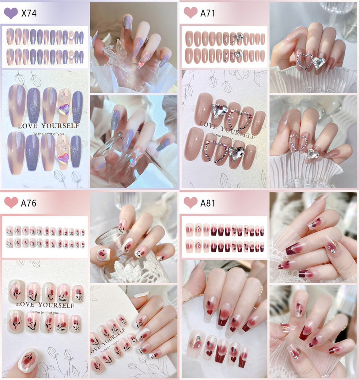 つけ爪 ネイルチップ 24ネイル枚SETチップ ネイルシール フラワー
