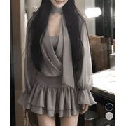 【日本倉庫即納】 カシュクールミニワンピース長袖チュニック