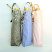 【晴雨兼用傘】【折りたたみ傘】UVカット率＆遮光率100％・シャンブレー2駒花畑刺繍コンパクトミニ折畳傘
