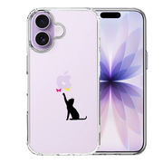 iPhone17 側面ソフト 背面ハード ハイブリッド クリア ケース 猫 CAT ねこ 蝶々 ブラック