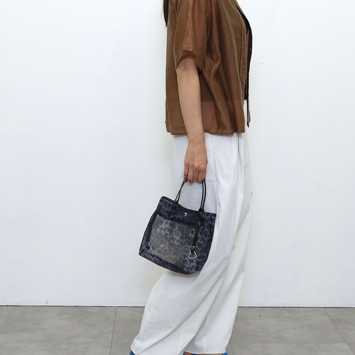 ★2026SS【COOCO】ヒョウ柄メッシュツマミハンドル トートバッグ  ショルダーバッグ