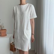 夏向け 大きめポケット コットンリネン風 ワンピース