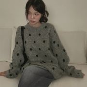 今季マストバイ 配色ドット ゆったり厚手ニットトップス