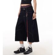 メンズカーゴパンツ ワイド七分丈 ステッチデザイン 付属ストラップ ルーズシルエット