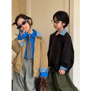【2026秋新作】韓国風子供服 ★キッズ レイヤード風 チェック切り替えジャケット★100m-160cm 2色