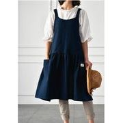 ワンピースエプロン    コットンリネンエプロン 防汚    前掛け  作業着エプロン