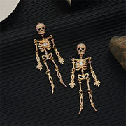 ハロウィン骸骨モチーフロングピアス ラインストーン付き仮装パーティアクセサリー