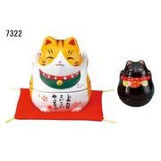 ★開運招福　薬師窯招き猫★　お目出度い「縁起の置物」　【彩絵　招き猫小物入れ（おきあがり招き猫入）】