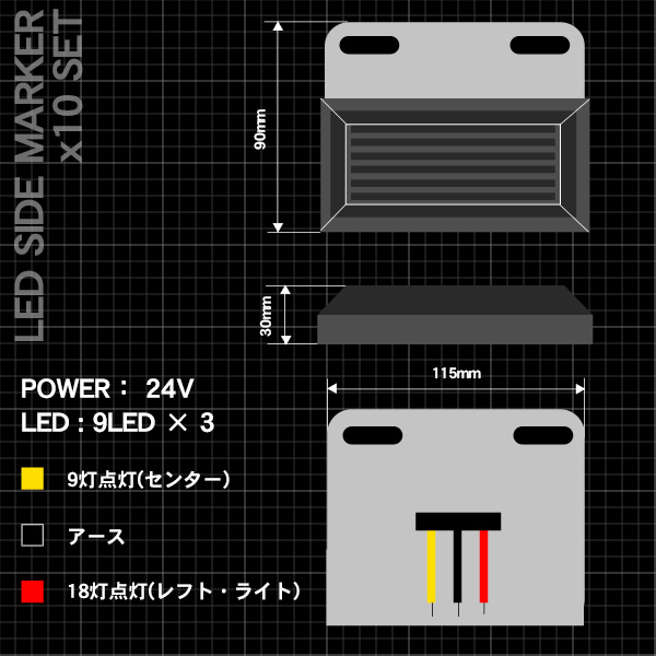 トラック LEDサイドマーカー 24V 角型 スモールブレーキ ウインカー 連動 27LED 10個セット 全6色｜有限会社  エール【NETSEA】問屋・卸売・卸・仕入れ専門