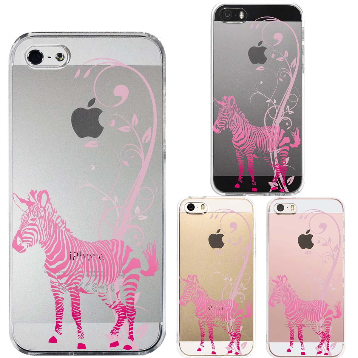 iPhone SE 5S/5 対応 アイフォン ハード クリア ケース フローラル ＆ ゼブラ (ピンク)