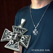 アウトレット クロス スカル 十字架 炎髑髏 ペンダントトップ ステンレス（チェーン別売）