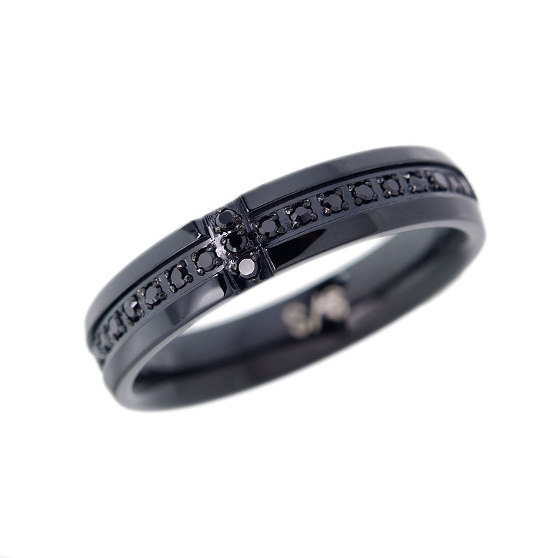 サージカルステンレス CZクロスラインリング ブラック