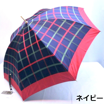 【日本製】【雨傘】【長傘】甲州産先染朱子織生地大格子柄軽量金骨ジャンプ日本製雨傘